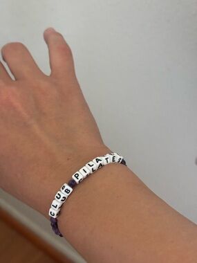 Purple Beaded Letter Bracelet with 'Club Pilates' Text